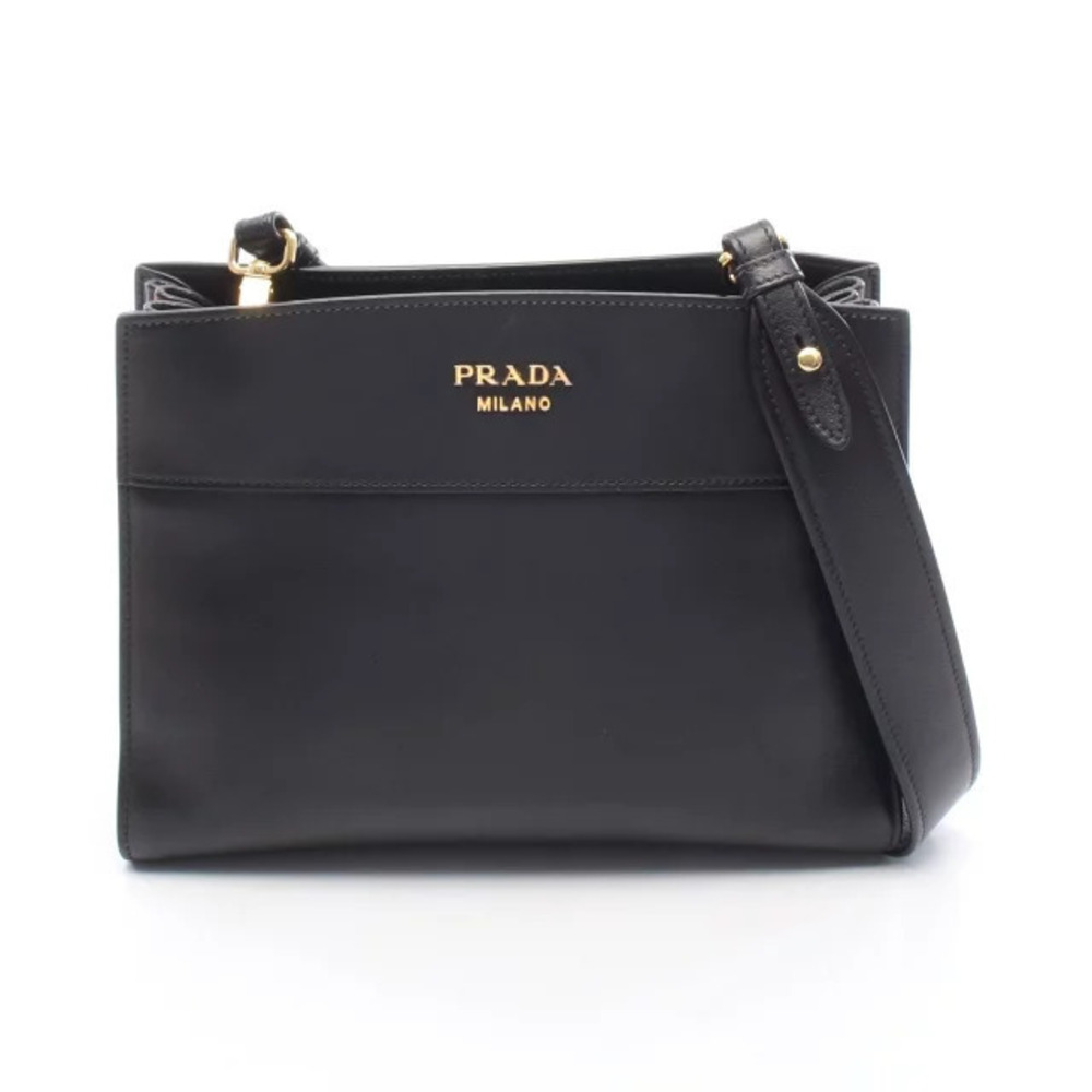 Prada Bibliotheque Shoulder Bag Leather Black Red